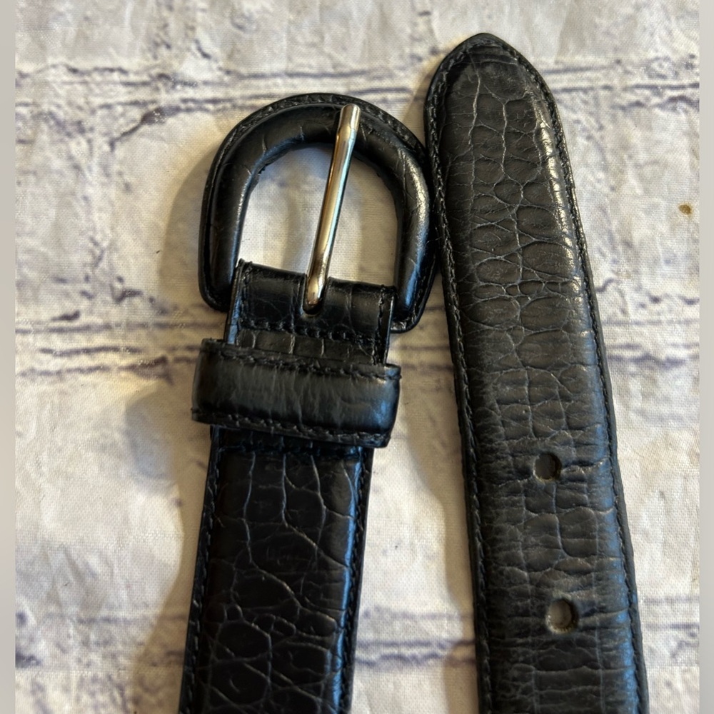 ANN TAYLOR LEATHER BLACK CROC PRINT COVERED BUCKLE WOMEN’S BELT SIZE MEDIUM